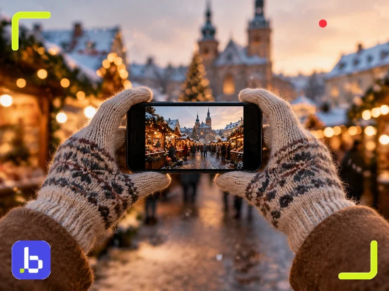 Using a travel eSIM at a European Christmas market