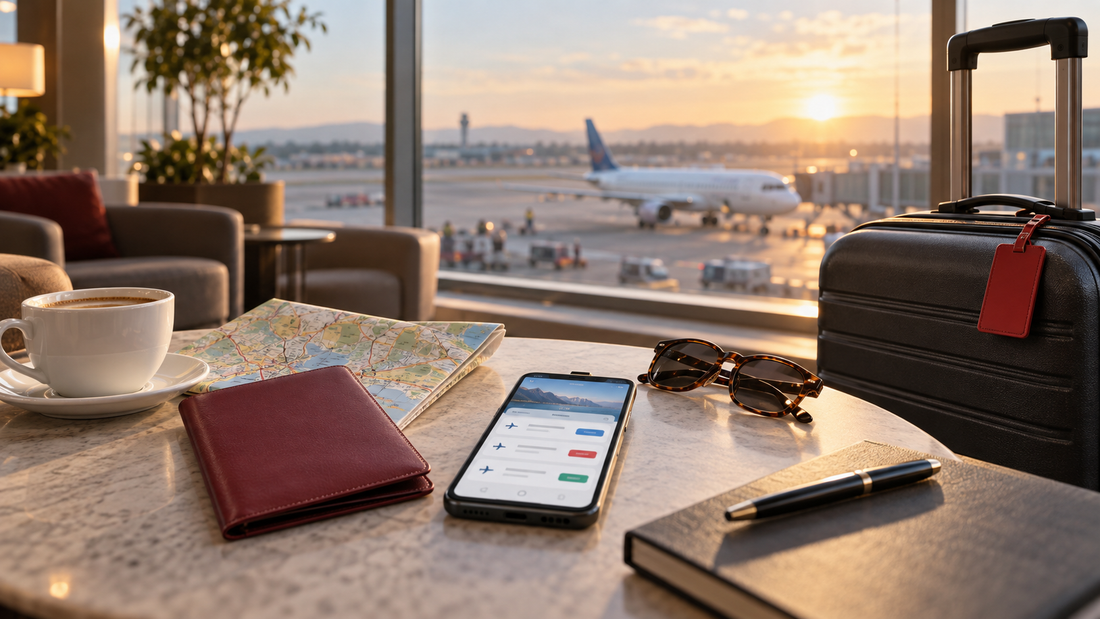 Traveler comparing trip costs before a flight