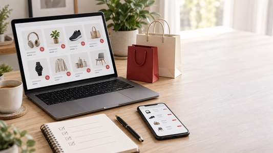 Online shopper comparing products and discounts